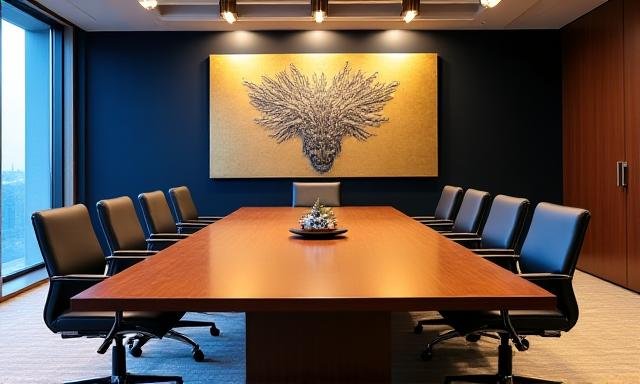 A modern board room with traditional Indian art